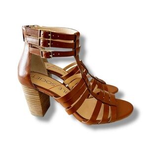 Sole Society Elise Brown Leather Gladiator Sandals Women’s‎ Size 6.5 Block Heel